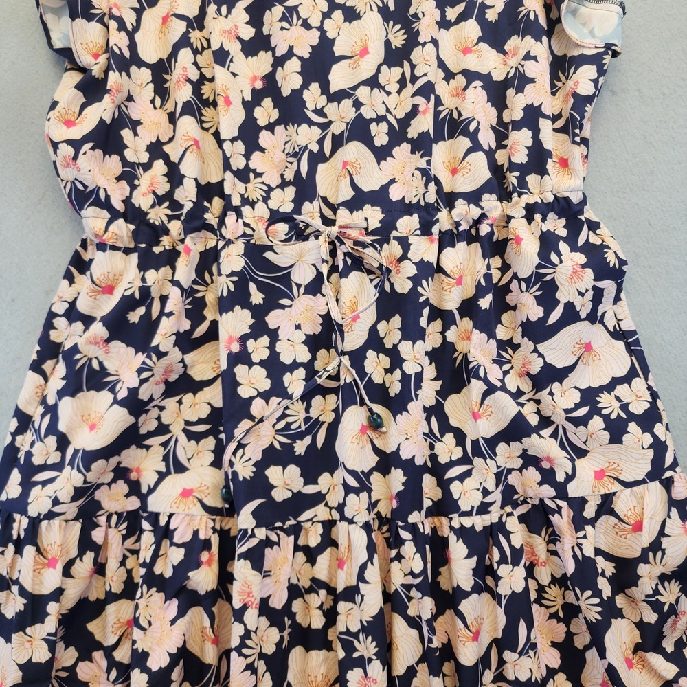 Grace Karin Floral Tiered Midi Dress Navy Blue Peach Flutter Sleeve Smocked‎ Med - Picture 5 of 12